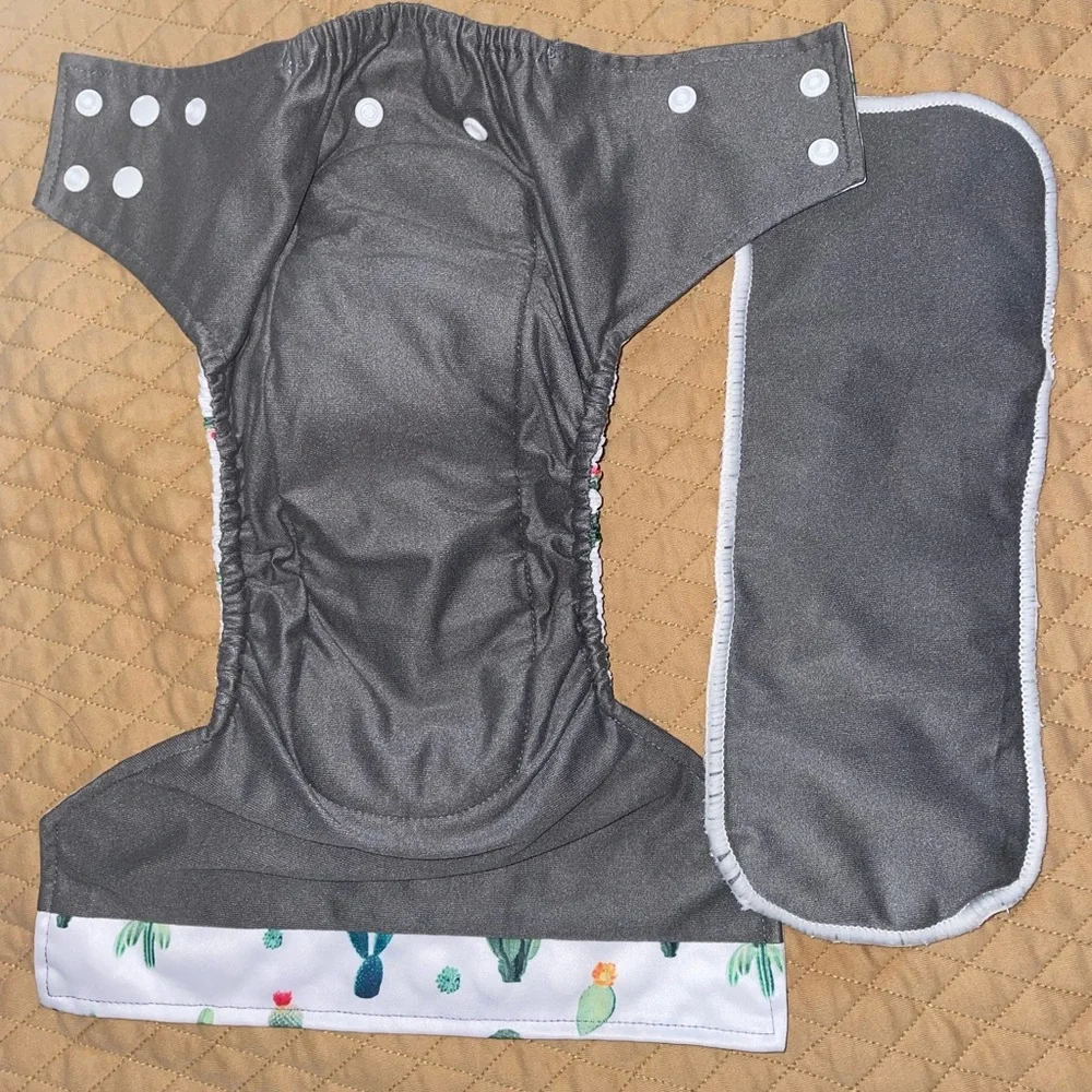 Green and White Cactus Print Diaper Cover with Adjustable Snaps